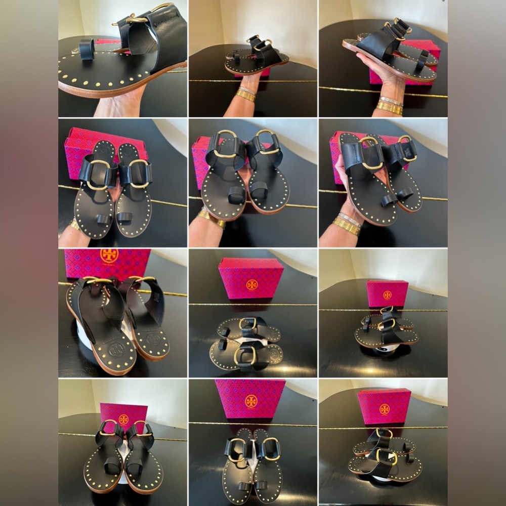 TORY BURCH NWT AUTHENTIC MINIMALIST LUXURY RESORT SUMMER RAVELLO STUDDED SANDAL - Picture 16 of 17
